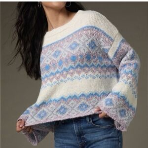 WOMENS FRANCESCAS CROPPED FAIR ISLE PATTERN BELL SLEEVE SWEATER SIZE LARGE